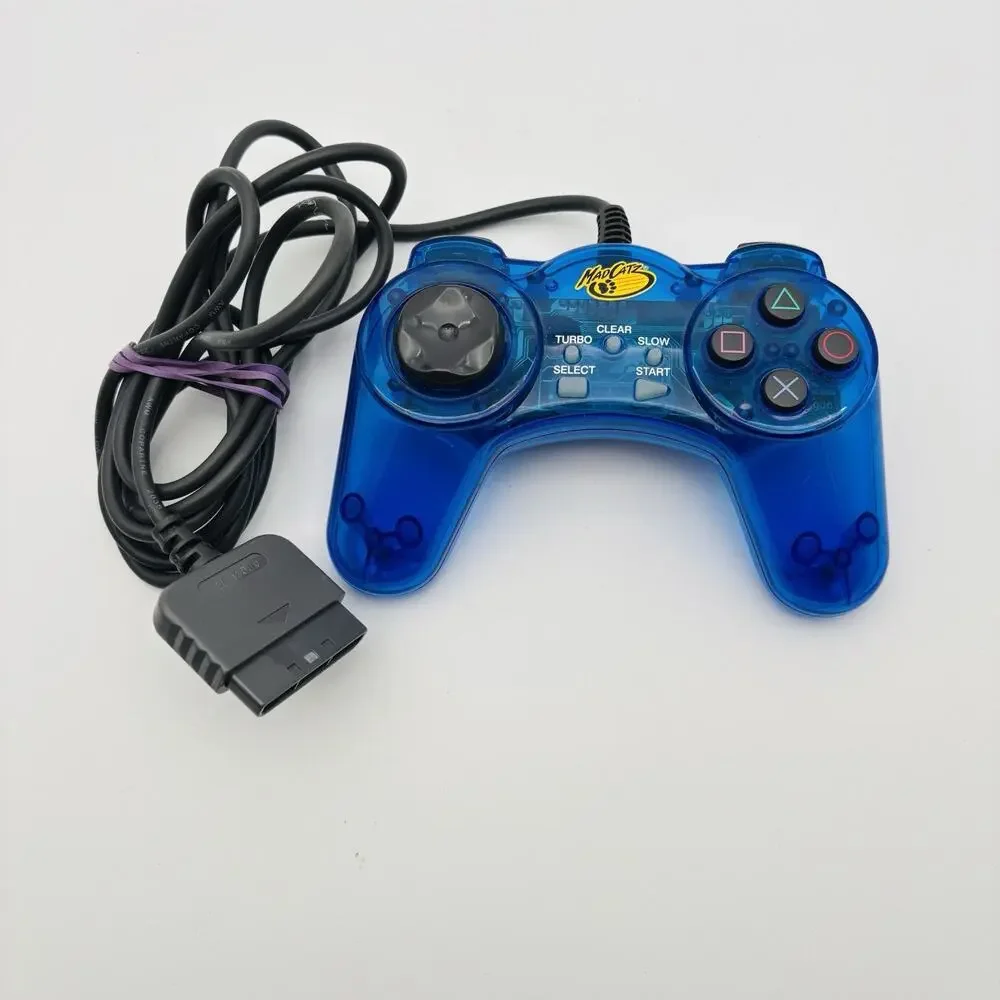 Madcatz Dual Force PS1 & PS2 Controller Clear Blue #8002 Tested Works.
